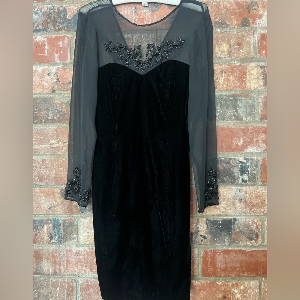 1990s Velvet Dress with Sheer Longsleeves